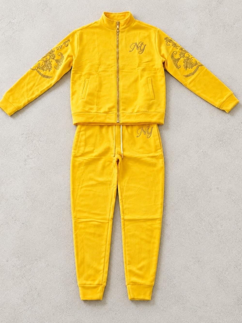 NY Yellow Tracking Suit Set - Zip Jacket & Jogger Pants